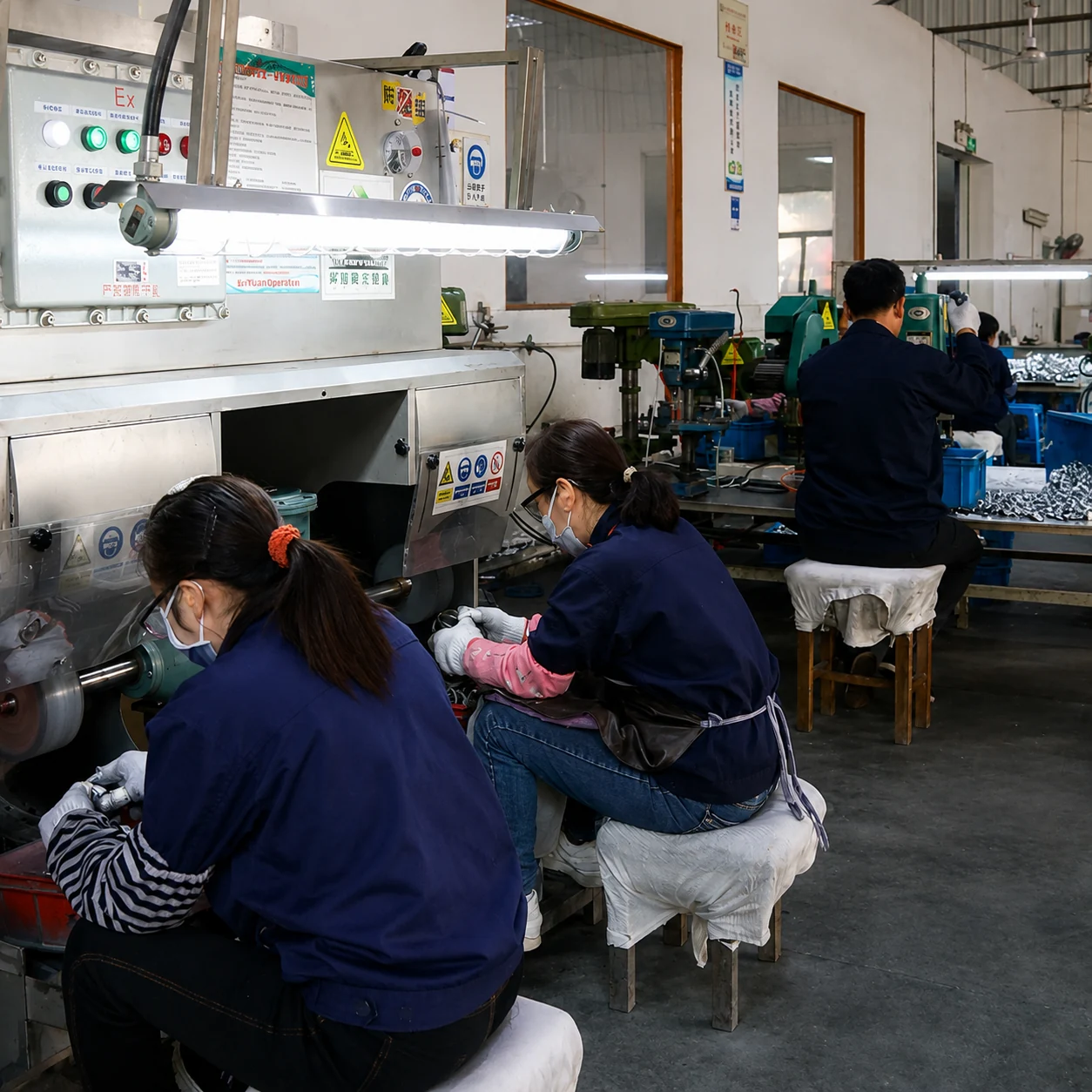 FEIYANG workers assembling curtain-track components at the production line